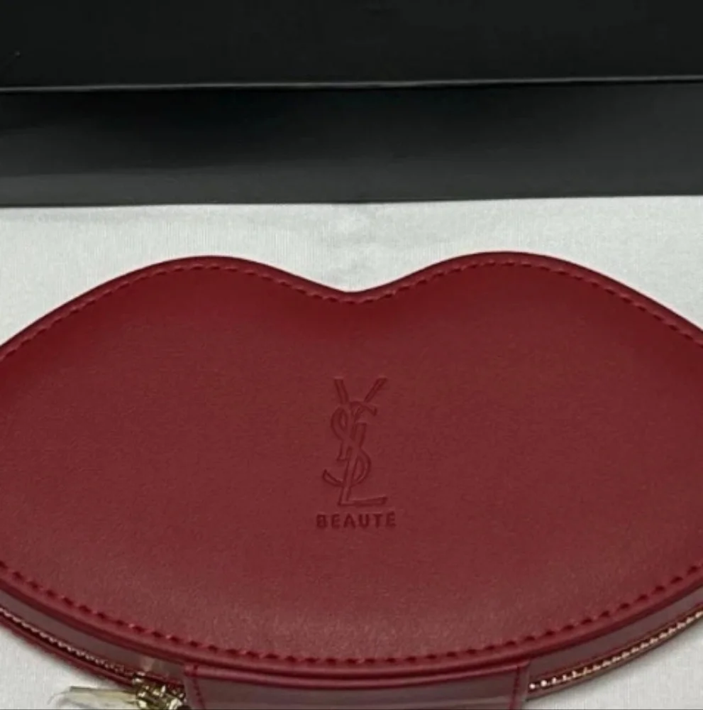 YSL Beauty Red Lips Makeup Bag Cosmetic Pouch With Brushes New